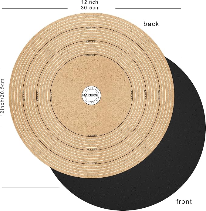 MAIDERN 12 Inch Round Cork & Leather Placemats, Cuttable Size (6-12 Inch), Trimmable Dining Table Mat, Heat Resistant/Non-Slip Table Cover for Kitchen, Office, or Restauran (Black)