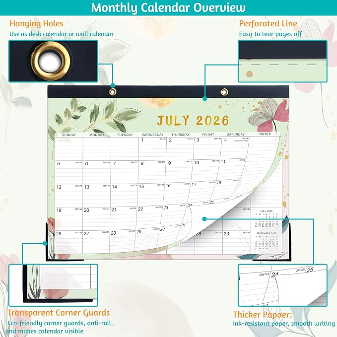 Desk Calendar 2026-2027 – Run Now to Dec 2027, 21 Monthly Desk Calendar, 2026-2027 Large Desk Calendar, 17'' x 12'', Best Desk/Wall Calendar with Ruled Blocks, Notes, Desk Pad, 2 Corner Protectors