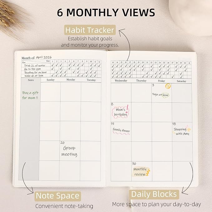 2026 Daily Planner - Undated Monthly & Daily Planner for 180 days Planning Your Success - Hourly Schedule, To Do List, and Notes for Productivity - Aesthetic, Academic, Stylish School or Office Supplies (Pale Green)