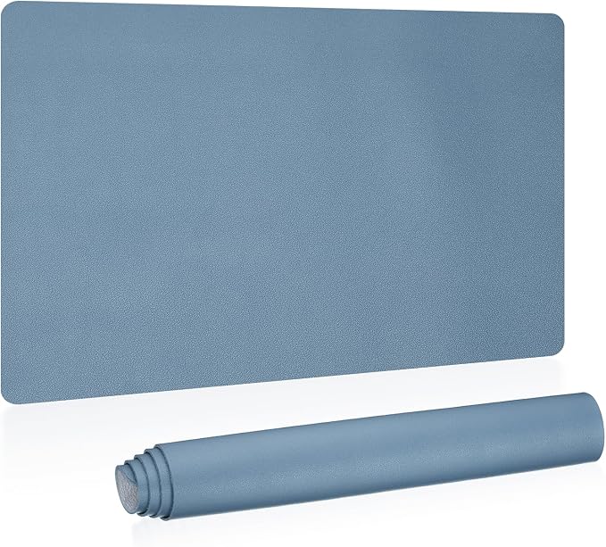 PATIKIL Large Desk Mat, 24"x13" Non-Slip Waterproof PU Leather Desk Pad, Dual Sided Desktop Protector Cover for Office Home Work Study, Grey Blue
