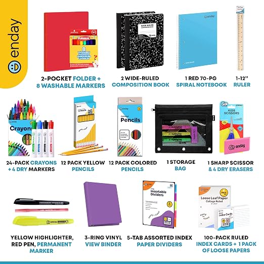 Enday 4th and 5th Grade School Supplies Kit - 79 Piece Back to School Supplies Kit, Premium Quality Kids School Supplies for Girls & Boys, Fourth & Fifth Grade Elementary School Supplies for Kids
