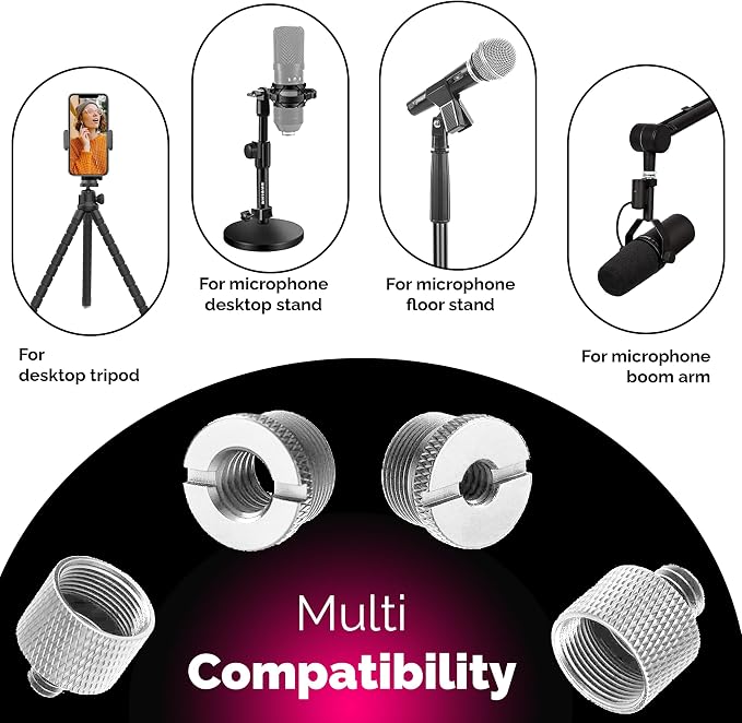 IXTECH Mic Stand Adapter Set 8 pc - Metal Tripod Adapters Female-Male 5/8-3/8, 3/8-5/8, 5/8-1/4, 1/4-5/8 ADP02 Silver
