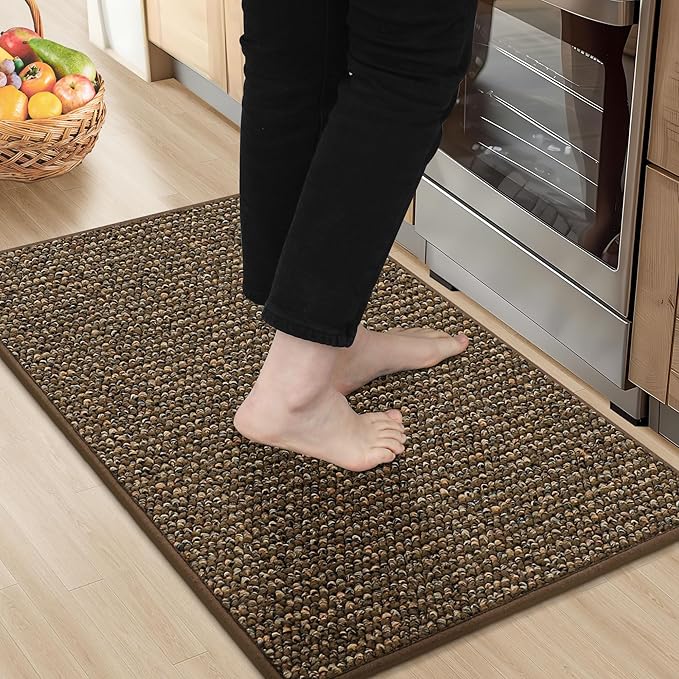 BEQHAUSE Kitchen Rugs 20"x32", Non-Slip Kitchen Mats for Floor, Super Absorbent and Trap Dirt Kitchen Rugs, Machine Washable Rugs for Kitchen, Hallway, Laundry & Sink, Brown