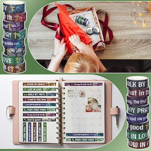 24 Rolls Back to School Christian Washi Tape Gifts Bulk Graduation VBS Religious Scripture Stained Glass Bible Verse Washi Tape for Bible Journaling Crafting Students BibleStudy Stationery