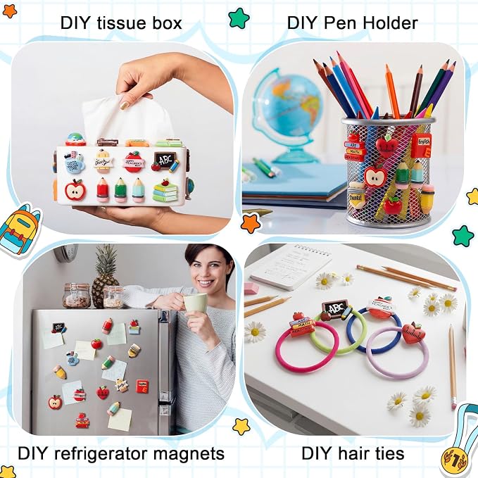 Giegxin 40 Pcs Teacher's Day Resin Charm Pencil Book Blackboard Flatback Cabochon Accessories Cute Embellishments Bulk for Jewelry Cellphone Case Scrapbooking Headband Photo Frame DIY Craft Making