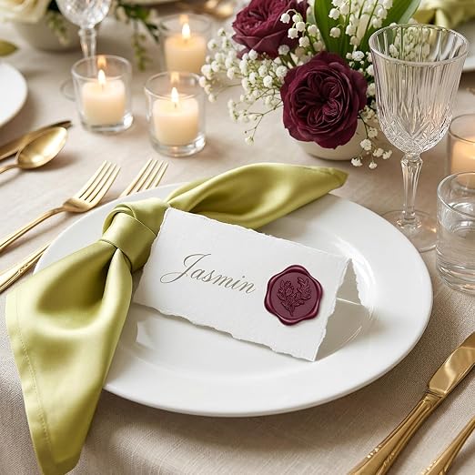 UNIQOOO Wax Seal Stickers - Eucalyptus Wedding Invitation Envelope Seal Sticker, 50 Pcs Self- Adhesive Deep Burgendy Red Stickers, Perfect for Invitation, Christmas, Gift Wrapping, Party
