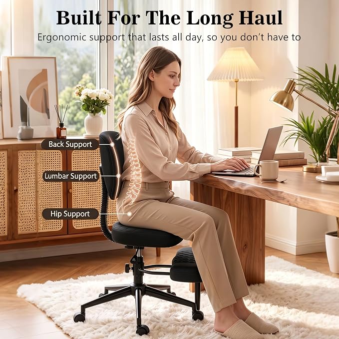 Ergonomic Cross Legged Office Chair with Wheels | Ergonomic Office Chair with Wheels, Adjustable Height for Meditation, ADHD Desk & Yoga, Wide Criss Cross, Lumbar Support