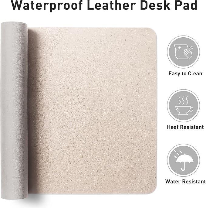 Aothia Faux Leather Desk Mat - Non-Slip PU Leather Desk Blotter, Waterproof Writing Surface, Large Desk Pad for Office & Home (Eggshell, 55" x 24")