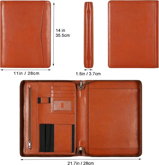 DUKE&COW Personalized Vegan Leather Portfolio for Men, Brown, A4 Writing Pad Holder Organizer