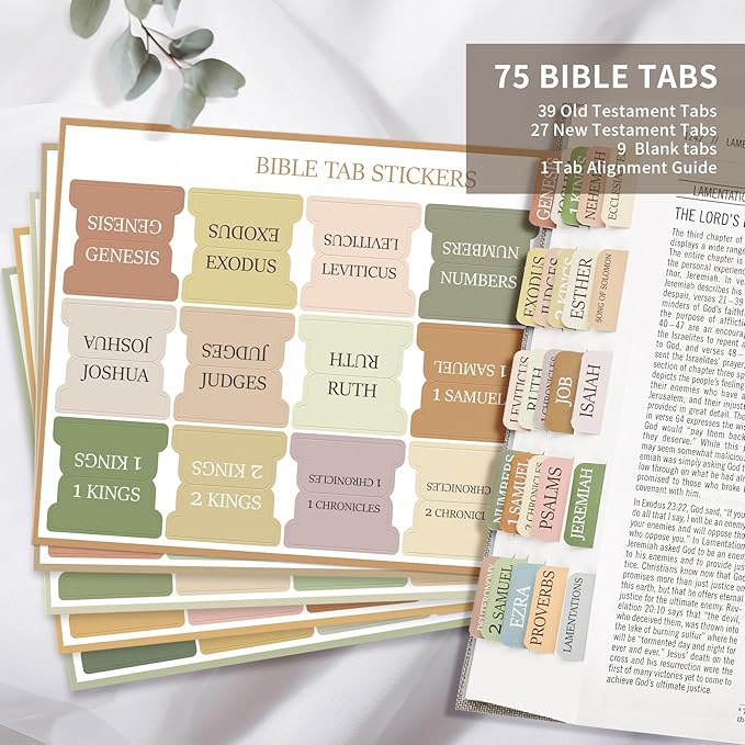 Bible Tabs for Women & Men, Bible Tabs for Study Bible, Large Print Neutral Bible Tabs for Easy Navigation, Boho Theme, Bible Index Tabs