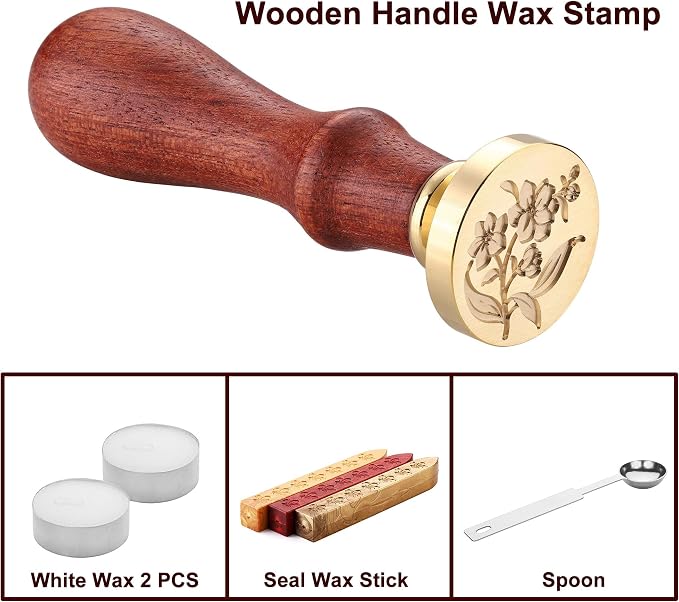 Yoption Orchid Flowers Wax Seal Stamp Kit with Sealing Wax Sticks and Gift Box for Wedding, Party Invitations, Christmas, Envelopes