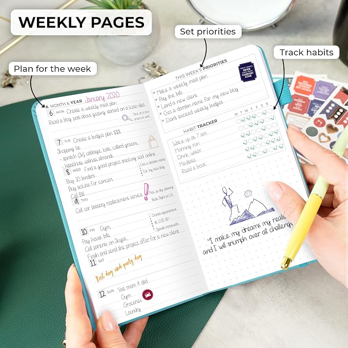 Clever Fox Pocket Planner Weekly – Undated Monthly Goal Planner and Calendar, Mini Planner Perfect for Purse, 3.7x6.7" (Aquamarine)