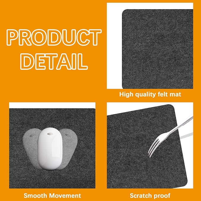 Large Felt Desk mat 36x12 inches, with Non-Slip Full Desk Mouse Pad,Office Computer Desk Mat for Keyboard,Felt Desk Mat for Desk Pad Protector (Dark Gray)
