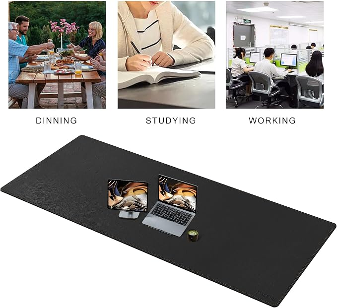 MAIDERN 70.8”x 23.6” Leather Desk Mat XXL, Large Desk Pad, Reversible Cork & Leather Large Mouse pad for Desk, Waterproof Computer Desk Mat for Gaming Home Office (Black) …