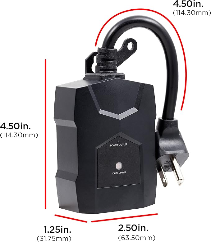 UltraPro Outdoor Dusk to Dawn Outlet Timer, Dual Outlet Light Sensor Plug, Weather‑Resistant Automatic Lighting Control for Landscape & Seasonal Lights, 1 Pack, Black, 70303