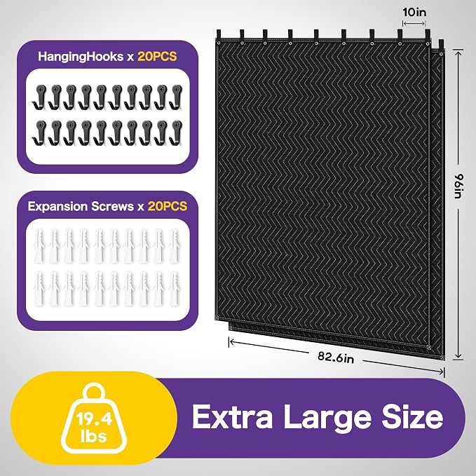 2 PCS Extra Large Sound Dampening Blanket,96"x 80" Sound Absorbing Studio Blanket Panel with Grommets for Wall Hanging,Noise Cancelling Studio Acoustic Curtain/Light Blocker/Soundproof Moving Blanket