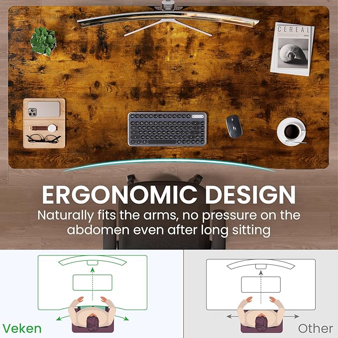 Veken Standing Desk 55 x 28 Inch, Sit to Stand Up, Work Home Office Computer Table for Study, Walking Pad, Writing, and Games, Wooden Desktop Desks, Brown