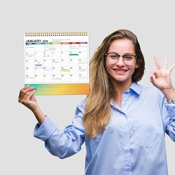 Desk Calendar 2026, Desktop Calendar 2026 Standing flip, 8.5’’ x 11’’, Jan 2026 - Dec 2026, Stand Up Calendar with Memo Pages, Large Ruled Blocks, Holidays, Thick Paper, Great for Home, School, Office