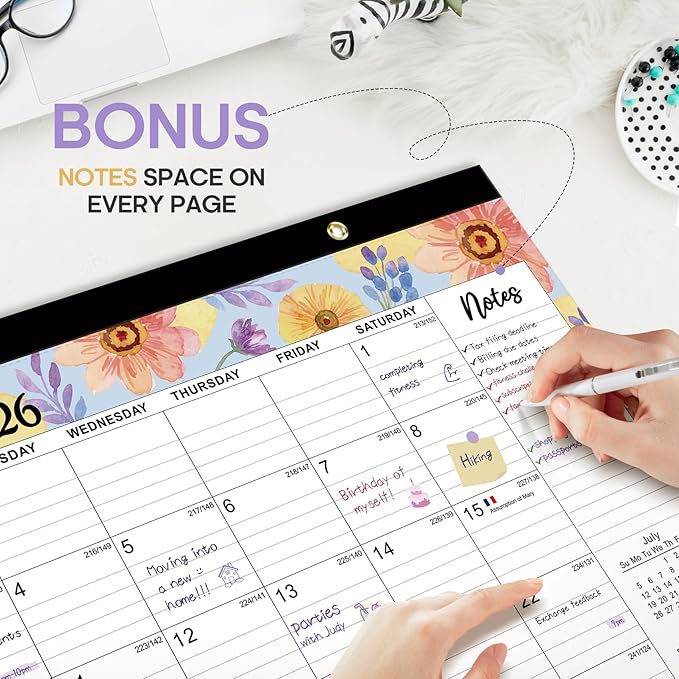 Desk Calendar 2026-2027, 21-Month Calendar Runs Unitl June 2027, Large 17" x 12" Monthly Desktop & Wall Calendar for Home & Office - Botanic Whimsy