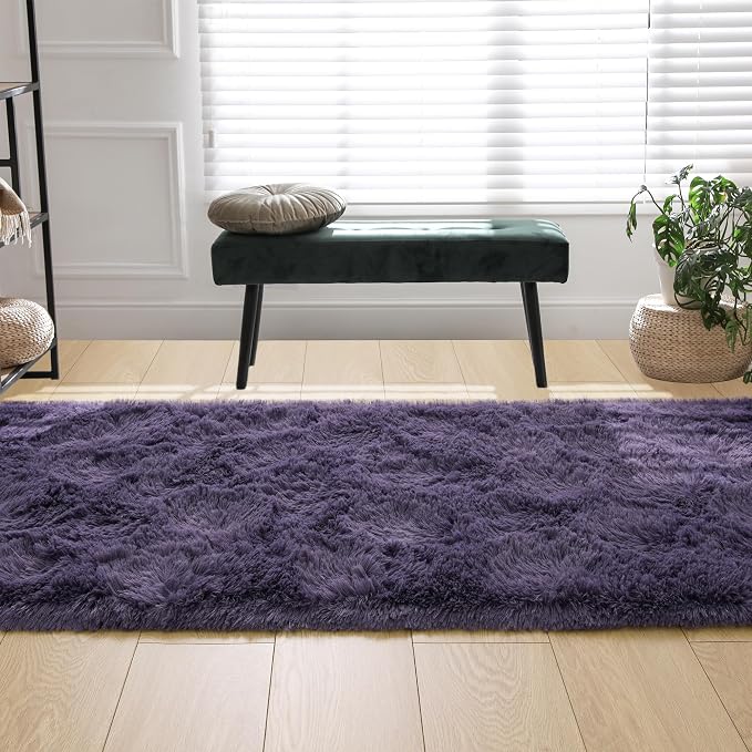 Tepook Soft Runner Rugs for Bedroom 2x6 ft with Rubber Backing, Purple Fluffy Rugs for Living Room, Shag Bedside Rug Fuzzy Plush Carpet for Room, Area Rug for Dorm Nursery Hallway Indoor Home Decor