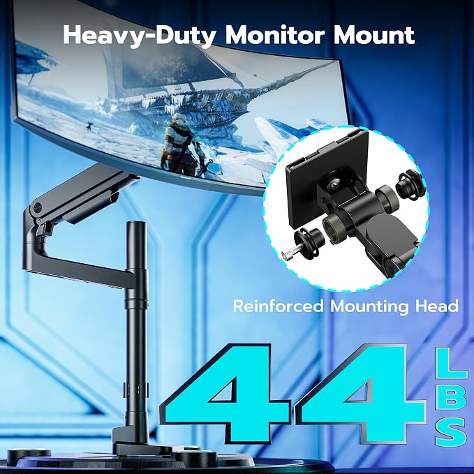 Single Monitor Arm Desk Mount for 17-49 Inch Monitors, Black | Heavy Duty Monitor Mount Stacked Monitor Arm Desk Holds 44 lbs