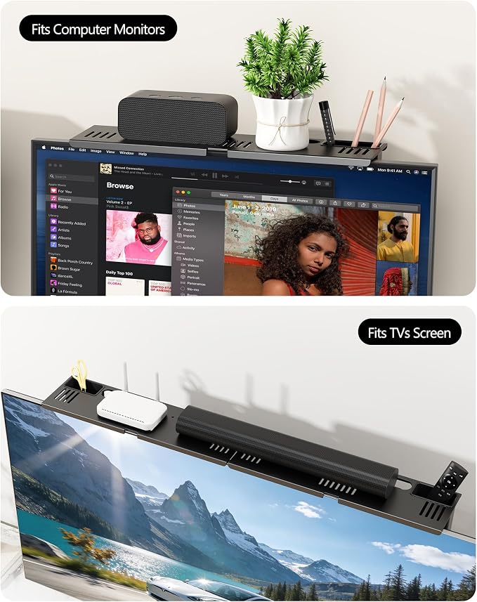 Soundbar Mount, No Drilling Steel TV Top Shelf with Storage Boxes, Sound bar Mount up to 15 lbs, Universal Sound Bar TV Mount Bracket, Soundbar Mount Above TVs Compatible with Samsung, Sony (33.8")