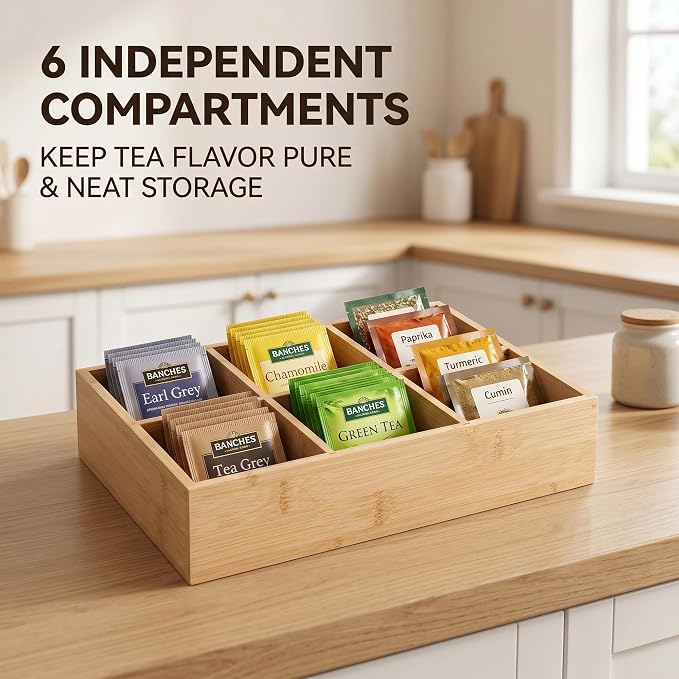 2 Pack Bamboo Desk Organizer with Adjustable Dividers | Modular Wooden Storage Trays, Kitchen, Bathroom, Vanity Office Desk, Decluttering Solution, Makeup, Jewelry Office Supplies
