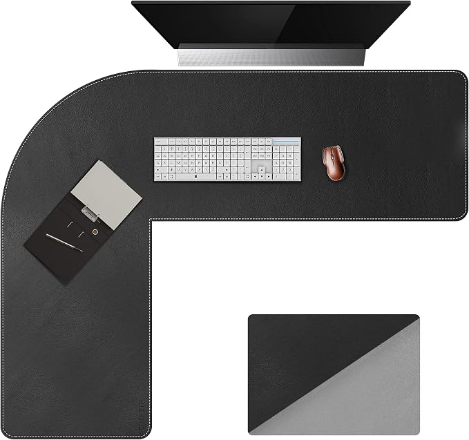 Chihein L-Shaped Desk Pad, Corner Desk Mat (45.3”+ 57.1”) x 15.7”, Computer Office Mouse pad Writing Table Pad for Home Office - Black/Gray