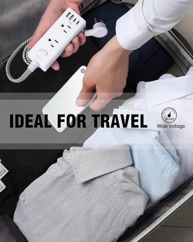 One Beat Short Extension Cord 1Ft, Flat Plug Power Strip Surge Protector - 6 Widely Outlets with 4 USB Ports (2 USB C), Wall Mount Small Power Strip for Travel, Home Office College Dorm Essentials