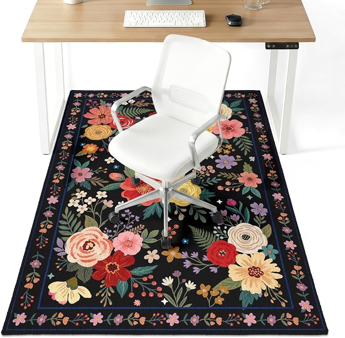 36" x 48" Office Chair Mat for Hardwood & Tile Floors, Desk Chair Mat Under Desk Floor Protector for Rolling Computer Chairs, Non-Slip Low Pile Area Rug for Home Office(Black)