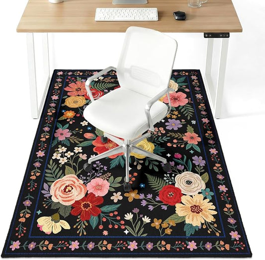 36" x 48" Office Chair Mat for Hardwood & Tile Floors, Desk Chair Mat Under Desk Floor Protector for Rolling Computer Chairs, Non-Slip Low Pile Area Rug for Home Office(Black)