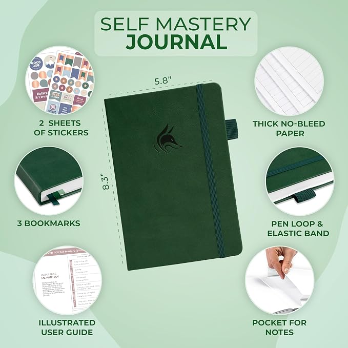 Clever Fox Self Mastery Journal – Guided Daily Reflection & Self Improvement Journal with Prompts – Journaling Notebook for Women & Men (Forest Green)
