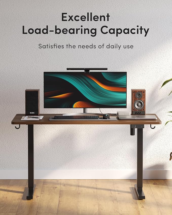 DESINO Standing Desk, 55 × 24 Inches Electric Height Adjustable, Sit and Stand Up, Computer Office Desk with Splice Board, Black Frame/Black Walnut TOP