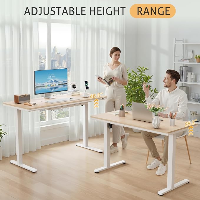 Furmax One-Piece Electric Standing Desk Height Adjustable Sit Stand Desk | with Drawers & USB Charging Port for Home Office Computer Desks (Bamboo Desktop, 48 Inch)