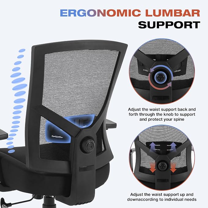 Big and Tall Office Chair 600lbs with Lumbar Support for Eight Hour Daily Work Ergonomic Mesh Desk Chair Widen 3D Cushion for Reading, Gaming