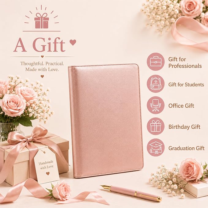 Darolin Leather Padfolio Portfolio with Letter, A4 Size Clipboard -Rosegold | Premium Business Resume Portfolio Folder for Women Men, Professional Document Organizer for Meetings, Interviews, Travel