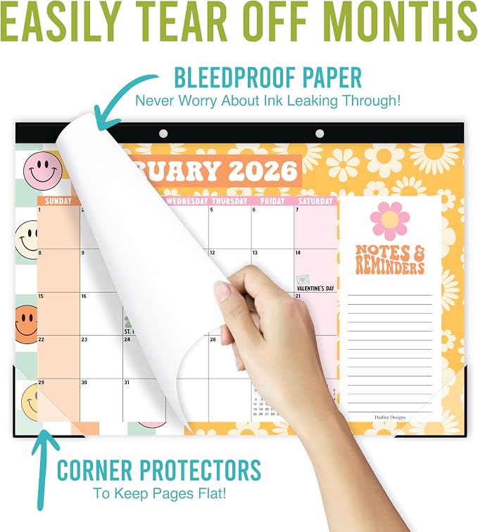 Hadley Designs Large Teacher Desk Calendar 2026-2027 - Desktop Calendar 2026, 18-Month Desk Calendars for Home, Office & Classroom, Cute Classroom Must Haves, Back to School Teacher Gifts