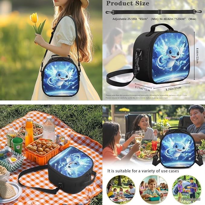 Ystardream Space Axolotl Backpack for Girls Elementary Backpack With Lunch Box 17 Inch Kids School Bookbag with Big Front Pocket Cute Laptop Rucksack with Pencil Case Students Back to School Gift