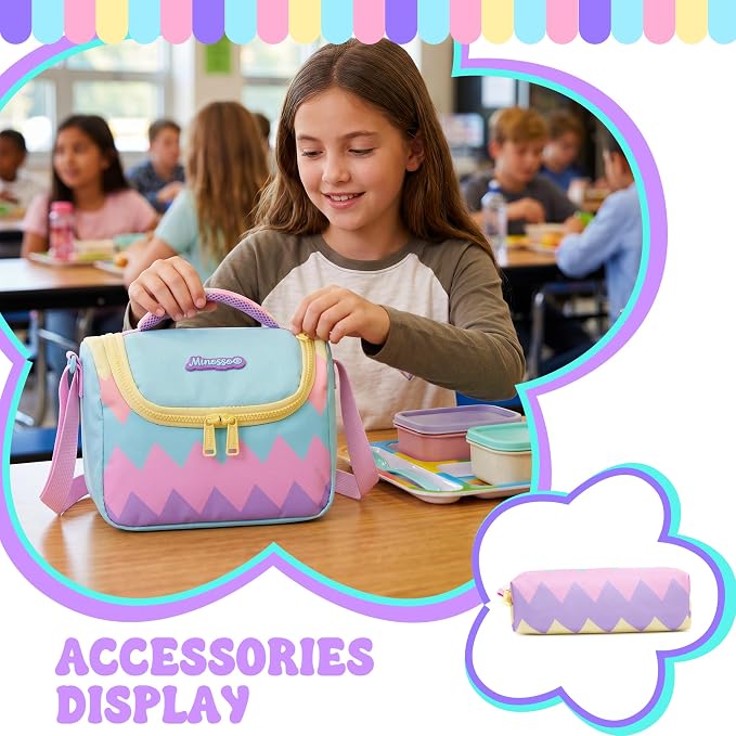 School Backpack for Girls Kids Backpack with Lunch Box Lightweight Elementary Bookbag for Girls Cute Backpacks for School with Pencil Case