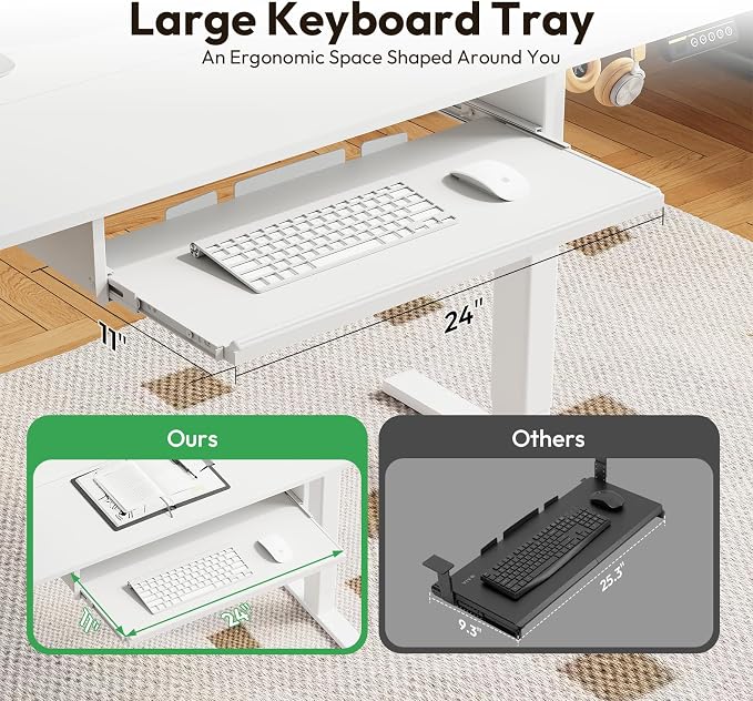 48 x 24 Inch Electric Standing Desk with Keyboard Tray, White | 3-Year Free Motor Replacement, 28.3-46.5 in Height, 3 Presets, 45 dB or Less, 154 lb Capacity, Keyboard Tray
