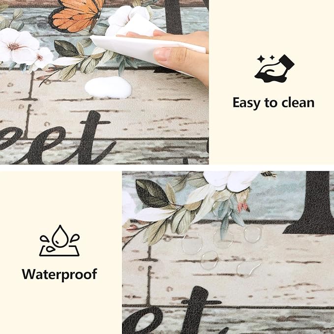 Yamaziot Anti Fatigue Kitchen Rug Set of 3, Non-Slip Cushioned Floor Mats | Waterproof, Stain Resistant, Farmhouse Cushioned Comfort Standing Desk Mat with Runner for Kitchen, Office, Sink, Laundry