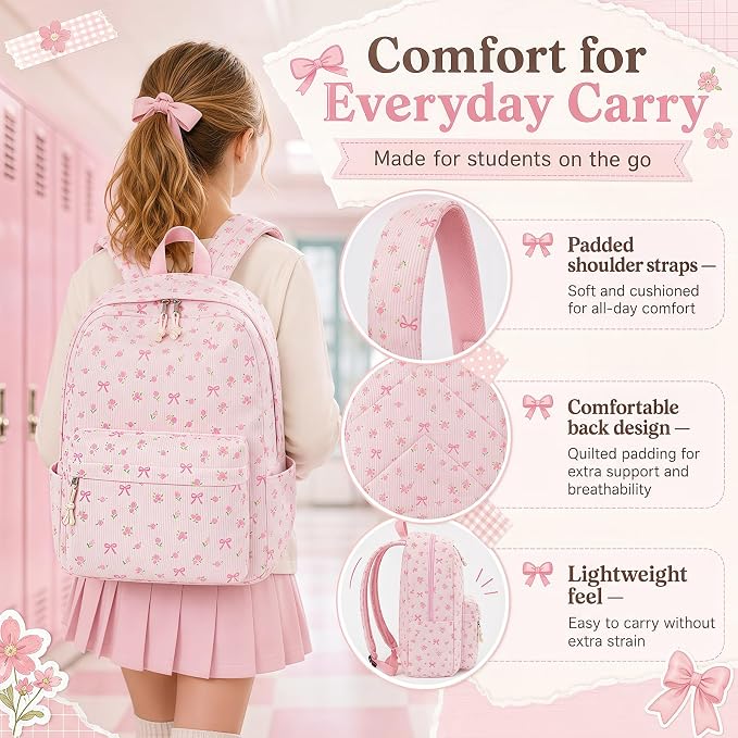 Bluboon School Backpack Set Girls Womens Laptop Bookbag Casual Daypack Fits 15 inch Laptop with Lunch Tote Bag and Pencil Bag