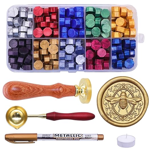 SWANGSA 3D Bee Wax Seal Stamp Kit with 200pcs Sealing Wax Beads for Weeding Invitations, Christmas, Wine Packages, Gift Ideas