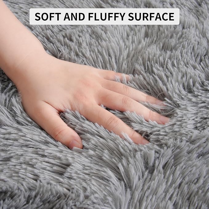 Tepook Area Rugs 10x14 for Living Room, Super Soft Fluffy Rugs for Bedroom, Modern Shaggy Rug Fuzzy Carpets for Kids, Plush Indoor Nursery Home Decor Rug with Non-Slip Bottom, Grey