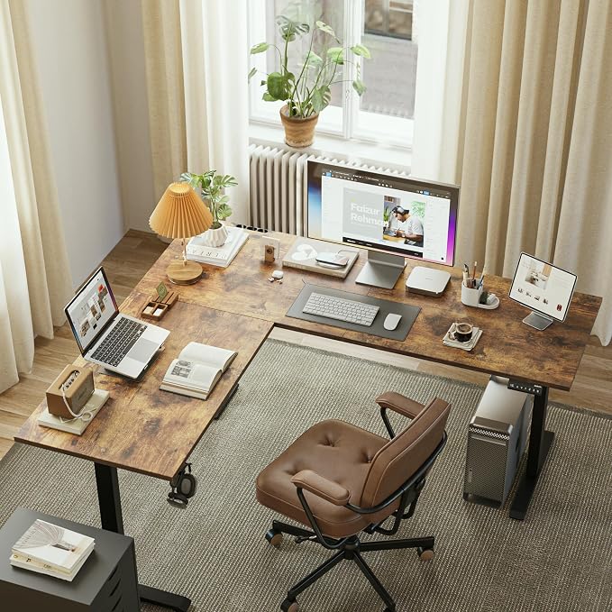 Agilestic L Shaped Standing Desk 63 x 55 inch Adjustable Height, Electric Corner Standing Desk, Sit Stand Computer Table with Splice Board, Rustic Brown