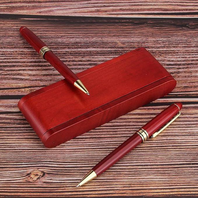Fancy Minimalist Wooden Pens - Gentlemen Nice Pens Handcrafted Unique Business Pens for Men, Cool Old Fashioned Pen and Case Set Gift for Journal Writing (Rosewood Double)