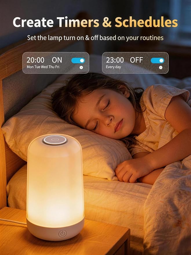 Smart Touch Bedside Table Lamp [Multi-Color & Warm Lights], 3600mA Cordless Small Table Lamp Rechargeable, 7 Colors & Fully Dimmable LED Night Lights for Bedroom Nightstand Nursery Living Room