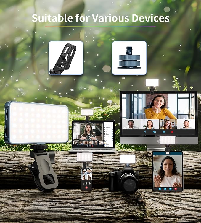 Selfie Light, 96 LED Phone Light with Metal Hotshoe & Clip, Rechargeable 2500K-8000K 360° Full Color 21 Scenes RGB Video Light for Phones, iPhone, Laptops, Cameras, Vlog, TikTok, Gifts for Women & Mom