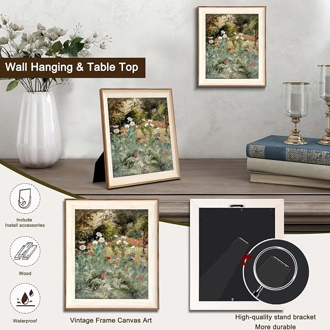 Framed Vintage Wall Art Decor, Canvas Wall Art Room Decor Vintage Still Life Flower Art Prints, Farmhouse Wall Decor Poppy Canvas Oil Painting, Rustic Botanical Floral Wall Decor Pictures, Landscpae Prints - 10x12Inch