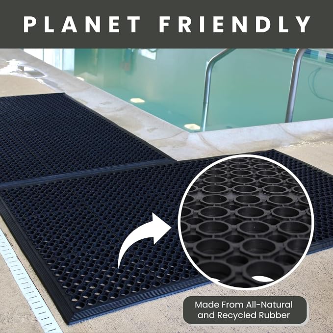 Envelor Anti Fatigue Mats for Kitchen Floor, Rubber Bar Mat, Non Slip Commercial Floor Mat with Drainage Holes, Indoor Outdoor Rubber Mat for Restaurant, Garage, Entryway, Entry Mat 24 x 36 in
